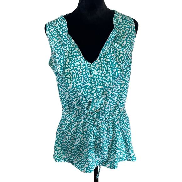 Banana Republic Abstract Flutter Detail Teal Peplum Tank Top, Size M - Picture 1 of 7